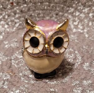 Charming Owl Figurine with Purple and Gold Highlights Jewelry Box.